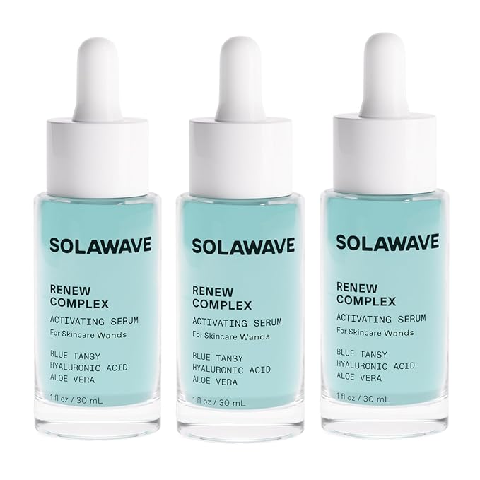 Solawave Renew Complex Red Light Therapy Activation Serum for Face & Neck | Pairs with LED Facial Wand Device | Hydrates & Plumps the Skin | Blue Tansy, Aloe Vera, Hyaluronic Acid (3 Pack - 1 Oz)