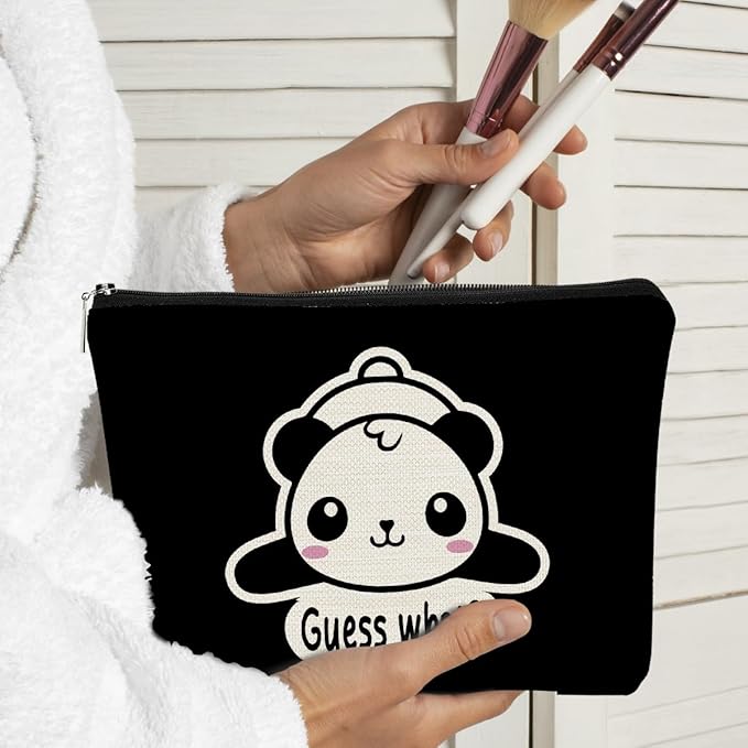 Cute Baby Panda Makeup Bag, Guess What It's Pug Butt Cosmetic Case for Teen Girls & Women, Panda Accessory (Black)