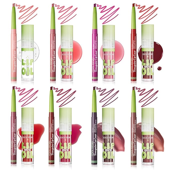 Matte Finish Lip liner and Nourishing Lip Gloss Kit for Women, High Pigmented Natural Nude Pink Red Brown Lip Pencil Makeup Long Lasting Moisturizing Plumping Lip Oil Gloss Winter Care (#06)