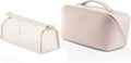 Vlando Makeup Bag,Large Capacity Toiletry Bag for Women Waterproof Portable Make up Pouch PU Leather Open Flat Cosmetic Bag(Light Pink)