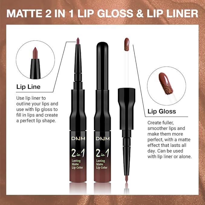 1Pcs 2 in 1 Nuetral Nude Matte Lip Liner and Liquid Lipstick Stain Makeup Set for women, Nuetral Nude Long Lasting Smudge Proof Lip Tint Matte Finish Lip Gloss for All-Day Color Hold Easy to Use 61#