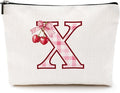 Initial Makeup Bag Monogram Cosmetic Bag Monogrammed Gifts for Women Girls Friends Coworker Teacher Personalized Travel Toiletry Bag Christmas Bridal Shower Wedding Bridesmaid Gifts, Cherry X