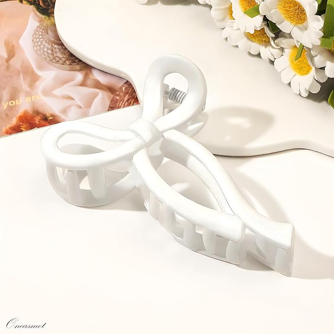 Bow Hair Clips, 5-IN Large Hair Claw for Thick and Thin Hair, Elegant Matte Hair Styling Accessories, Set of 2, Black & White