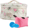 Large Travel Quilted Makeup Bag for Women, Floral Cotton Cosmetic Bag, Coquette Aesthetic Floral Toiletry Organizer Bag
