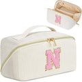 Personalized Initial Makeup Bag,Christmas Gifts for Girl,Preppy Bag Cosmetic Travel Bag Women,Travel Toiletry Organizer,Large Capacity Corduroy Stuff Bag,Cute Cosmetic Pouch Skincare Bag-N