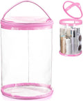 Clear Lotion Bag for Toiletry Cylinder Makeup Bag Heavy Duty Sunscreen Travel Organizer Pouch Waterproof Cosmetic Bag with Handle Zipper Gift for Christmas Beach Pool Airport Women(Pink)