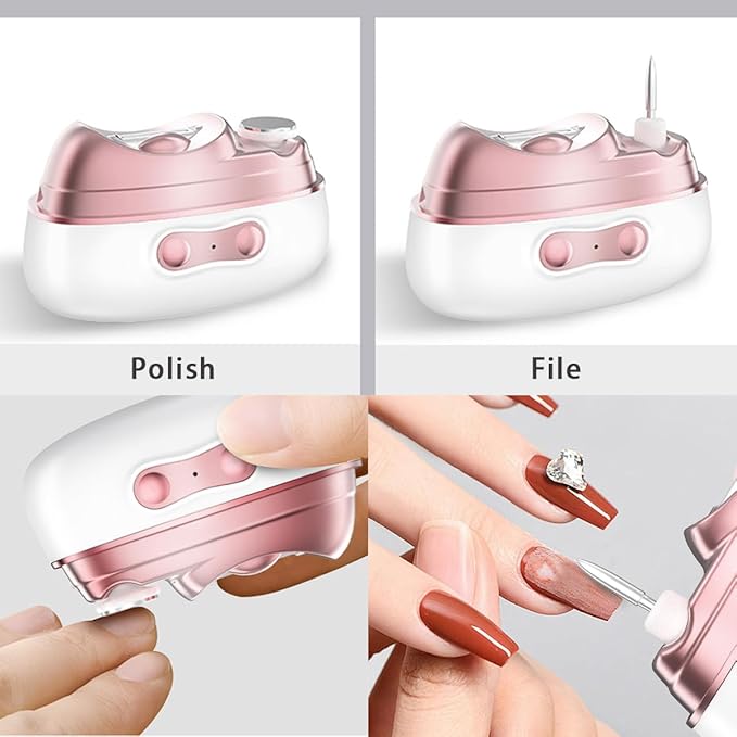 4-in-1 Electric Nail Care Kit for Senior Women, Easy-Grip Rechargeable Nail Clipper & File with Gentle Grinding Heads, and UV Lamp, Manicure Tool for Thick Nails & Steady Hands (White)