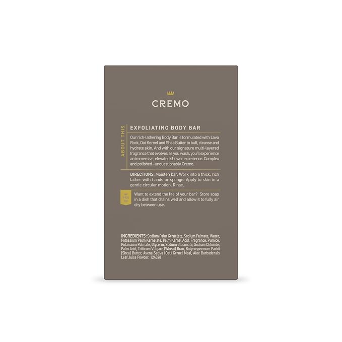 Cremo Exfoliating Body Bar for Men, Vintage Suede Scent, Multi-Layered Fragrance That Buffs, Cleanses and Hydrates Skin, 5oz (Pack of 2)