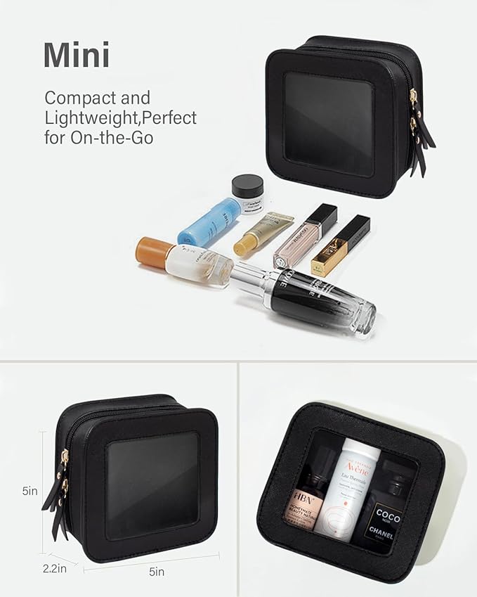 Clear Makeup Bag Set for Women Portable Clear Makeup Bag Cute Waterproof Travel Cosmetic Bag Travel Essentials Car Accessories for Women Men(Black, Standard + Mini)