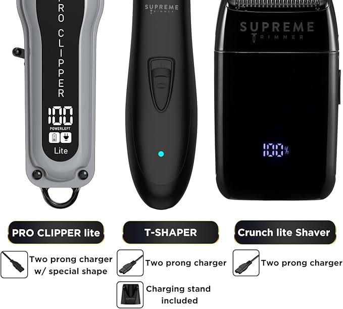 Supreme Trimmer 3-in-1 Barber Bundle | Pro Clipper Lite, DLC T-Shaper Trimmer, Crunch Lite Foil Shaver | Professional Beard Trimmer/Clipper Kit | Value Bundle 1