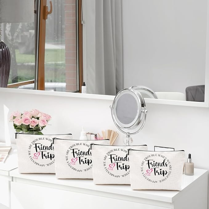 4PCS Girls Trip Gifts Girls Friends Trip Makeup Bag Girl Weekend Gifts Summer Gift Cosmetic Bag Toiletry Bag Weekender Bags for Women Daughter Best Friend Friendship Bachelorette Party Birthday