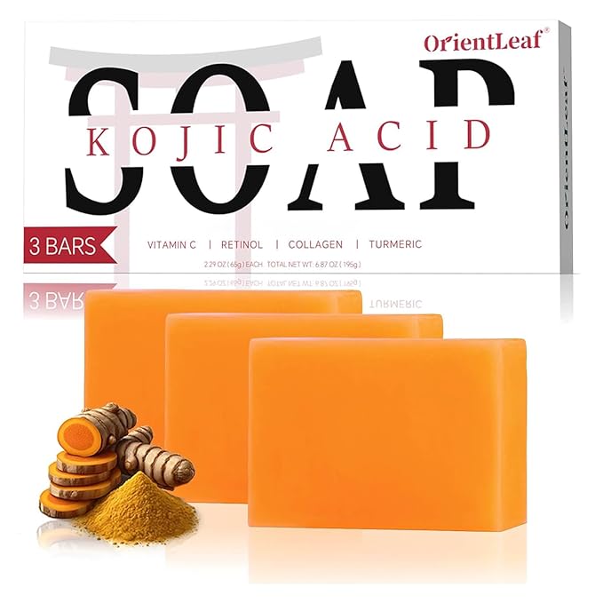 Kojic Acid Soap, Turmeric Soap Bar for Dark Spots, Fresh Citrus Scent, Gentle for Face and Body Wash with Vitamin C, Shea Butter, Retinol, Stocking Stuffers, Christmas Gifts(3 PACK)