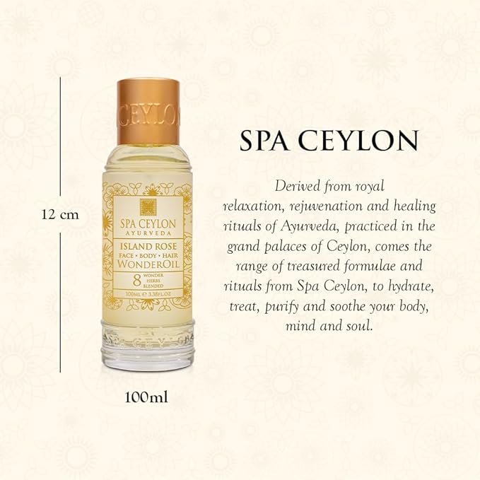 SPA CEYLON Wonder Oil Island Rose, Luxurious Moisturizing Body Oil with Ayurvedic Herbs for Skin & Hair, Non-Greasy Organic Formula, Vegan & Paraben-Free, 100 ml