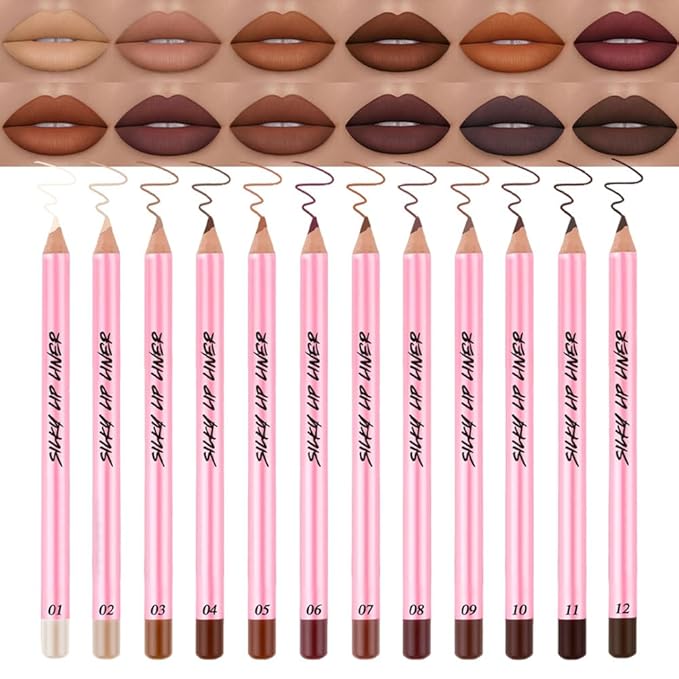 12Pcs Matte Lipstick Crayon Lip Liner pencil Set, Creamy & Hydrating Matte Lip Pencil, Smudge-Proof, Long-Wear Waterproof Lipstick Liner to Create Perfect Lip Makeup (12pcs) Set #01