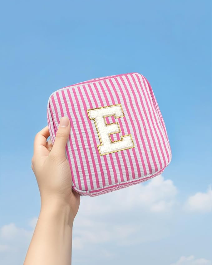 LETGO Personalized Birthday Gifts for Women Teacher, Initial Cute Pink Cosmetic Makeup Bag Pouch Case Travel Toiletry Make Up Bag for Women Friends Female Friendship Girlfriend Wife Gifts Idea