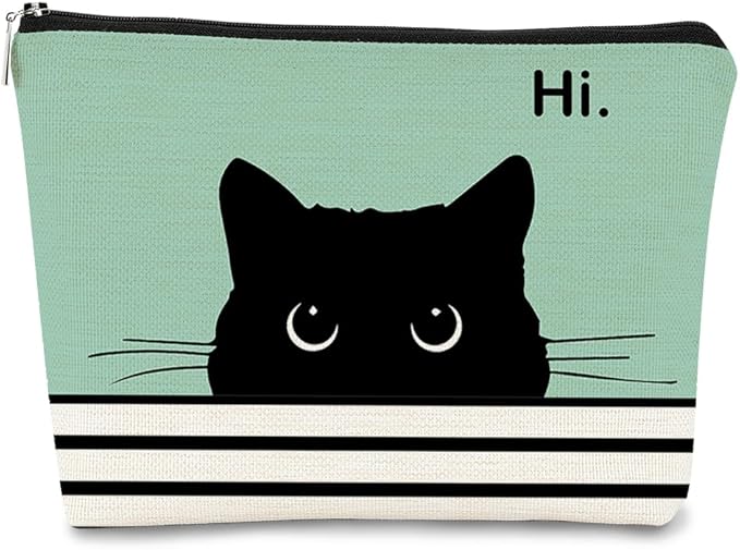 Cute Makeup Bag - Cat Gifts for Lovers, Black Kitty Cosmetic Bag, Makeup Pouch (Teal)