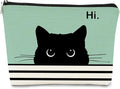 Cute Makeup Bag - Cat Gifts for Lovers, Black Kitty Cosmetic Bag, Makeup Pouch (Teal)