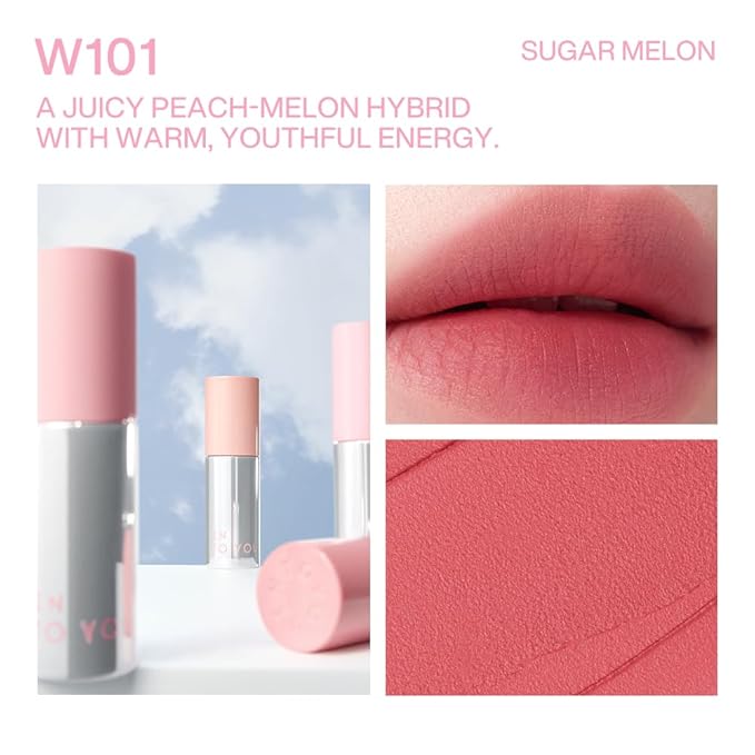 INTO YOU Airy Moisture Lipstick for Women, Long Lasting Matte Finish Lip Mud, High Pigment Color Lip Makeup, Hydrating Lightweight Mousse Texture for Women, W101 Sugar Melon