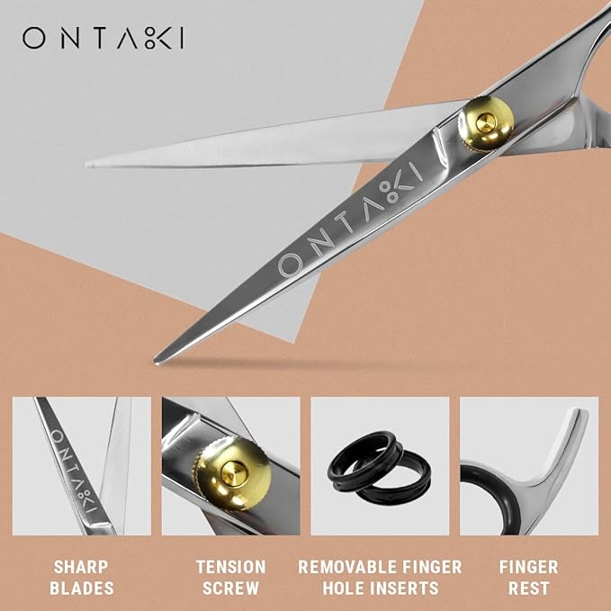 Ontaki Hair Shears & Thinning Scissors Kit - 7-Inch, Silver Japanese Steel - Precision Hair Cutting Scissors for Professionals & Home Stylists with Styling Comb & Pouch