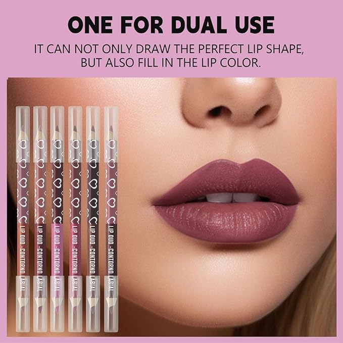 6Pcs Dual-Ended Dual-Colored Matte Lipstick Crayon Lip Liner pencil Set，Creamy & Hydrating Matte Lip Pencil, Smudge-Proof, Long-Wear Waterproof Lipstick to Create Perfect Lip Makeup (6pcs) Set #02