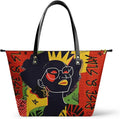 African Black Women's Leather Tote Bag, Large, Premium Vegan Leather, Full Zip, Perfect Christmas Gifts For Women