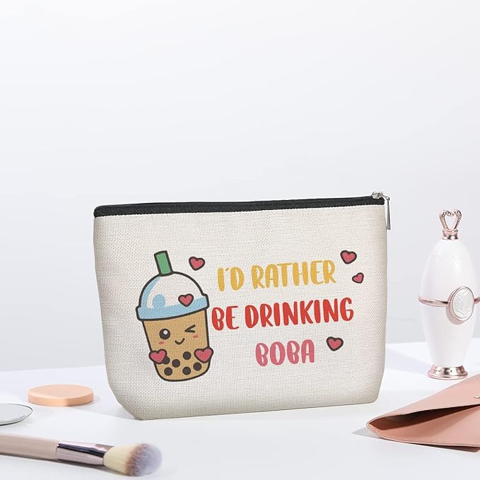 Boba Tea Lover Gifts, Boba Kawaii Makeup Bag, Boba Gifts for Girls Friend Daughter, Travel Toiletry Makeup Organizer Zipper Pouch - I'd Rather Be Drinking Boba