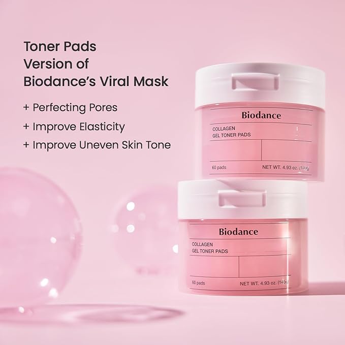 Biodance Collagen Gel Toner Pads, Pore Minimizer for Face, Improving Elasticity, Gentle Exfoliating Toner Pads for Sensitive Skin, Korean Skincareㅣ4.93 fl.oz.(140g)*60Pads