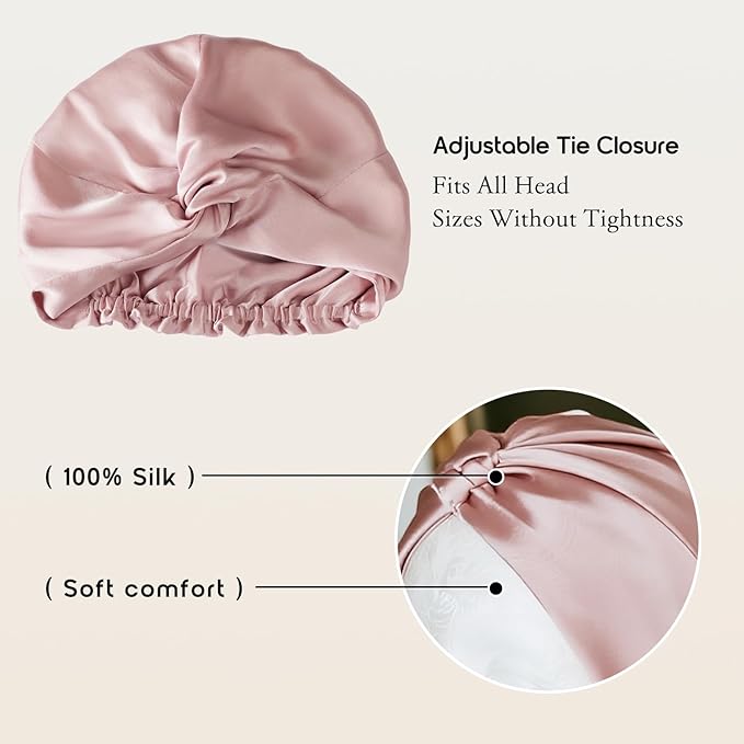 100% Mulberry Silk Bonnet for Sleeping, Adjustable Tie Closure for Women, Breathable Hair Wrap for Hair Protection