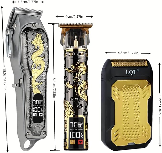 Hair Clippers 3-Piece Men's Professional Cordless Haircutting Set with LED Display, Trimmer, Shaver, Beard Clipper - Gift for Man