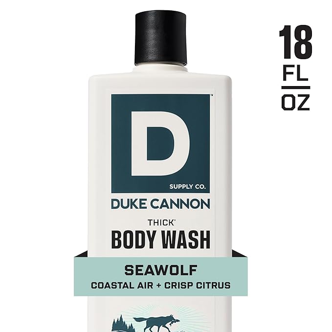 Duke Cannon Supply Co. Thick High Viscosity Body Wash – 3X Thicker, Cleansing Shower and Bath Gel, Mineral-Enriched for Men – Shower Gel – Men’s Body Scrub – Seawolf (18 oz)