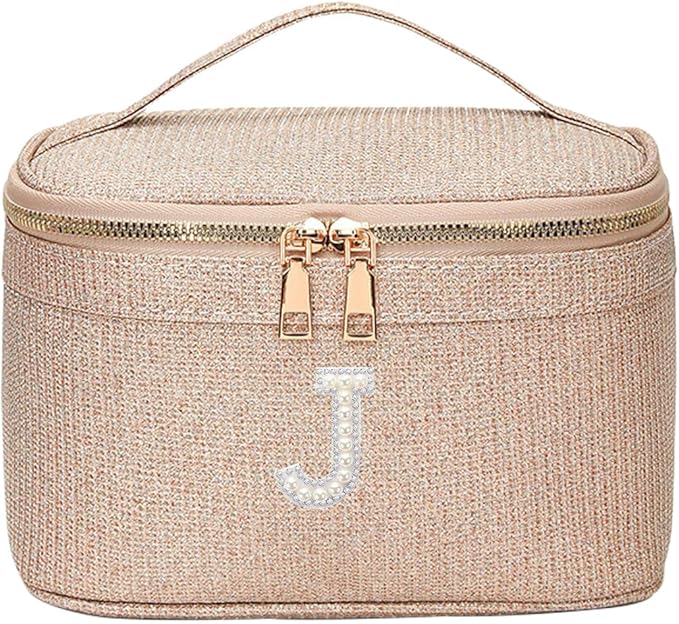 EURYNOME Makeup Bag with Custom Letter J, Water-Resistant Travel Organizer Pouch, (8.3x5.1x5.1 Inch) Cosmetic Case for Women