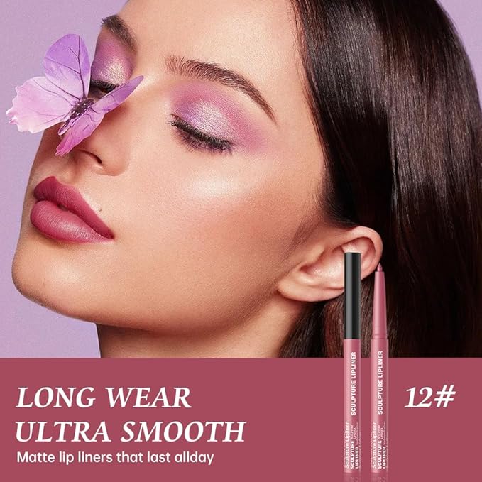 12 Colors Matte Lip Liner Pencil – Long Lasting Waterproof Lip Liner, Smudge Proof Transfer Proof Lip Pencil, High Pigment Lip Makeup for Defining & Filling Lips (12#, 1PCS)