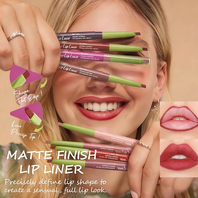 Matte Finish Lip liner and Nourishing Lip Gloss Kit for Women, High Pigmented Natural Nude Pink Red Brown Lip Pencil Makeup Long Lasting Moisturizing Plumping Lip Oil Gloss Winter Care (#06)