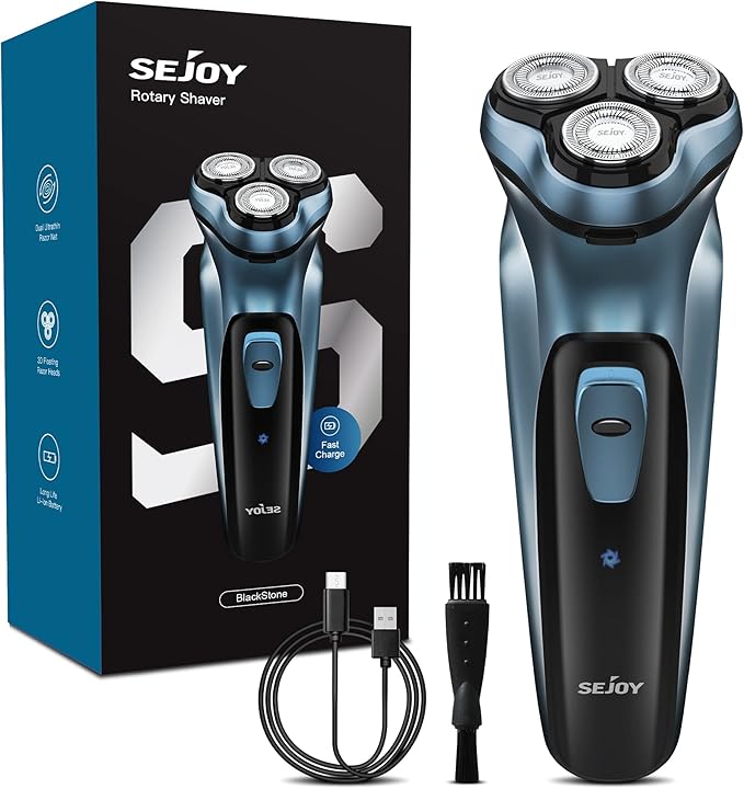 Sejoy Electric Razor for Men, Mens Electric Shavers, Rechargeable Electric Razor Shaving Machines, with Pop-up Trimmer, 1 Hour Fast Charging, 3D Floating Head, LCD Power Indicator