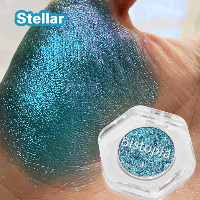 Chameleon Eyeshadow Collection, 14 Shades, Glitter Pressed Powder, Iridescent Shimmer Colors. (Stellar)