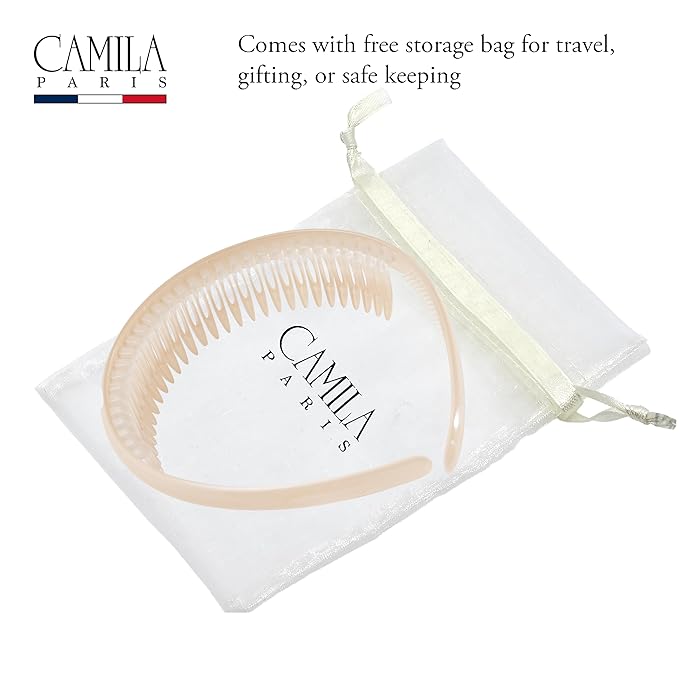 Camila Paris CP3646 French Headband for Women, Beige, Strong Hold Grip Women's Hair Band, Very Flexible, No Slip and Durable Styling Girls Hair Accessories, Made in France