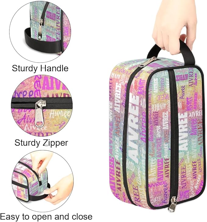 Personalized Makeup Bag with Name, Best Friends Teen Women Mom Birthday Gift Toiletry Travel Bag for Toiletries, Colorful Rainbow Glitter