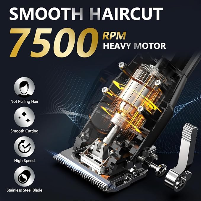 Hair Clippers for Men, Cordless & Corded Professional Clippers Set, 7500RPM Rechargeable Hair Cutting Kit with Precision Blades & Guide Combs, Ideal for Barbers & Home Use (Silver)