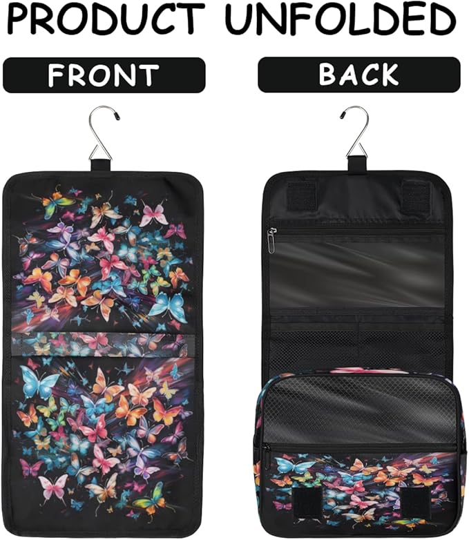 Hanging Travel Toiletry Bag for Women Men Colorful Butterfly Waterproof Makeup Bag Animal Butterfly Portable Cosmetic Bag Travel Essentials for Traveling Accessories Toiletries Bathroom Shower