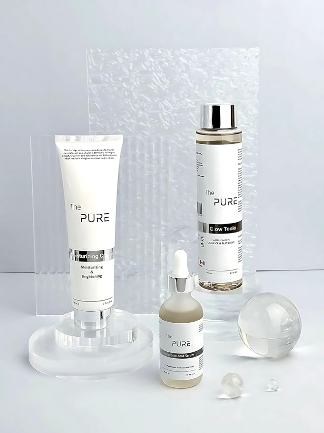 The Pure Skincare Set, Moisturizing Cream, Glow Tonic and Hyaluronic Acid Serum, Hydrating & Brightening Face Care Kit for Anti Aging, Wrinkles, Dark Spots & Radiant Skin