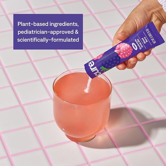 Cure Hydration - Kids Electrolyte Drink Mix | Plant-Based Pediatrician Formulated Rehydration | No Added Sugar, FSA-HSA, Non-GMO, Gluten-Free, No Artificial Flavors | 14 Packets - Mixed Berry
