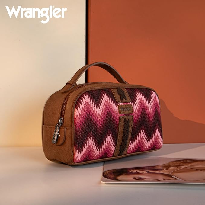 Montana West Wrangler Makeup Bag for Women Small Cosmetic Toiletry Bags Western Make Up Pouch Durable Cute Travel Purse, Dark Pink