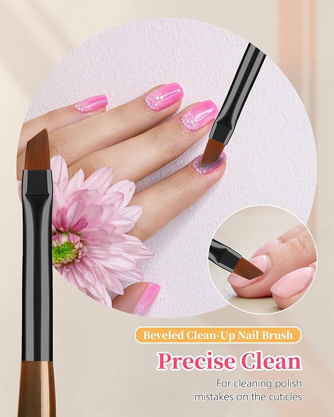 3PCS Nail Art Clean Up Brushes, Round/Angled/flat Acetone Resistant Gel Nail Polish Remover Brush, Nail Brushes for Tidying Up Polish Mishaps on Cuticles, and Nail Art Designs（Orange Black）