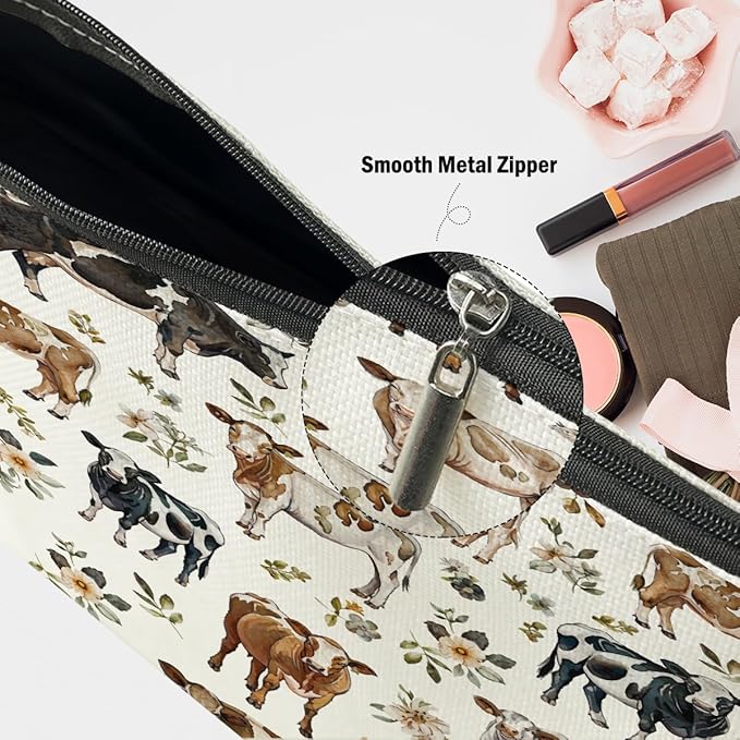 Cow Gifts, Cow Print Stuff Makeup Bag, Cosmetic Bag Travel Pouch, Animal Lovers Friendship Graduation Birthday Gifts for Women Girls Daughter Sisters Bestie Best Friend