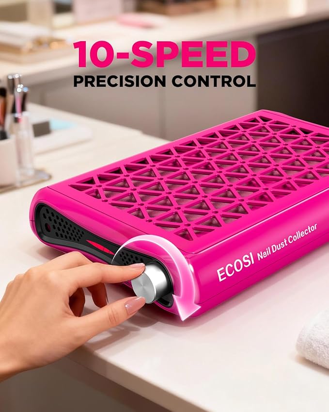 Nail Dust Collector, ECOSI 1600PA Professional Nail Dust Collector, 10-speed Adjustable Suction Nail Fan Dust Collector with Filter Papers (30 Pcs) for Manicure, Salon Nail Tech & Home