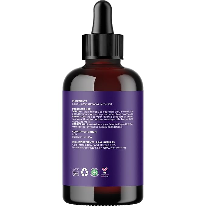 Pure Batana Oil for Hair Growth - Cold Pressed Unrefined Batana Oil for Hair Skin & Nails - Moisturizes & Nourishes to Support Radiance - Vegan Non-GMO Hexane Free Dermatologist Tested (4 Fl Oz)