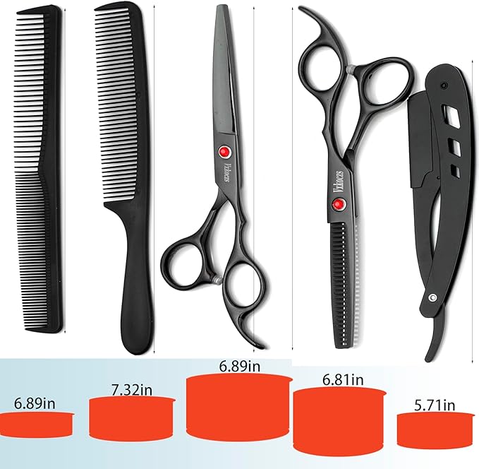 Hair Scissors Professional Set - Steel Barber Shears with Offset Handle, Thinning & Straight Scissors for Salon & Home Hair Cutting