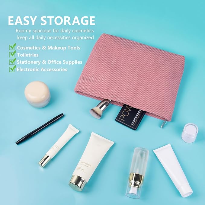 FITDON 2PCS Cosmetic Bags for Women Makeup Bag for Purse Small Corduroy Makeup Pouch Travel Make Up Bag with Zipper Toiletry Bag Organizer