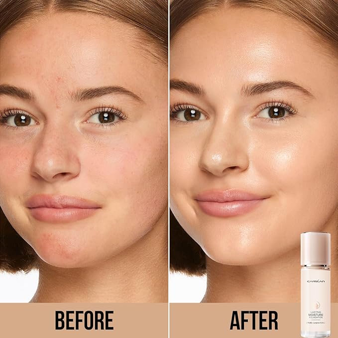 CARSLAN Lasting Moisture Foundation, 24H Longlasting Medium Coverage Dewy Finish Face Makeup, Poreless, Lightweight, Hydrating Liquid Foundation For Dry Skin, M02