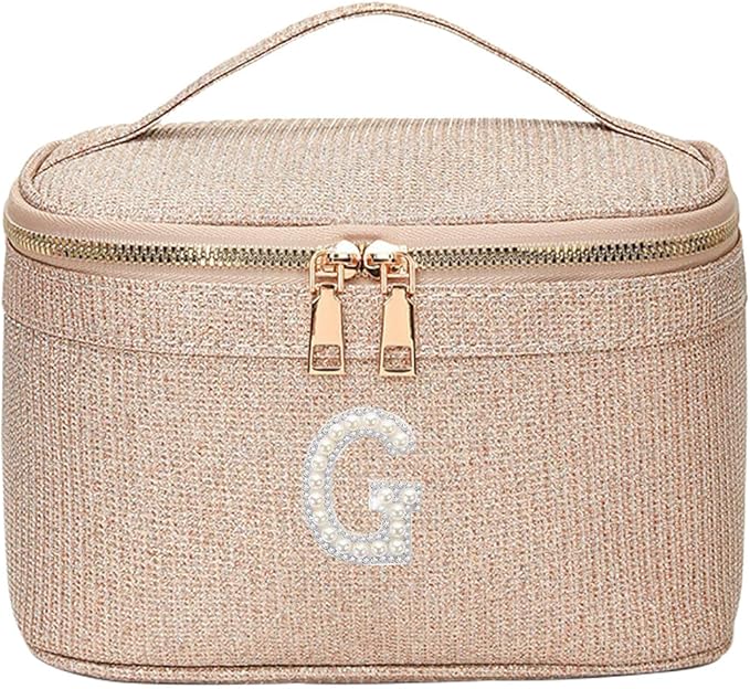 EURYNOME Makeup Bag with Custom Letter G, Water-Resistant Travel Organizer Pouch, (8.3x5.1x5.1 Inch) Cosmetic Case for Women